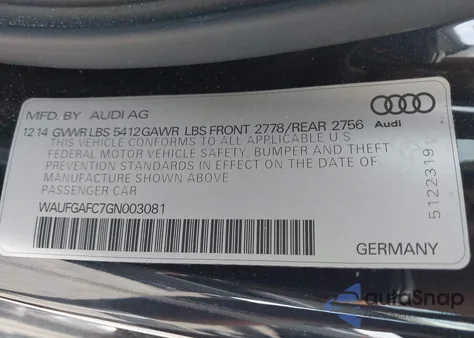 2016 Audi A6 3.0T Premium Plus from USA, damaged, VIN WAUFGAFC7GN003081